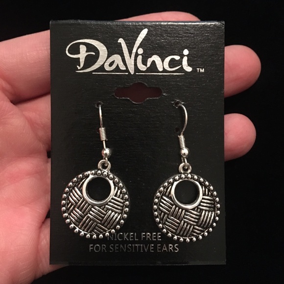 DaVinci Silver Tone Round Dangle Hook Earrings - Picture 3 of 6